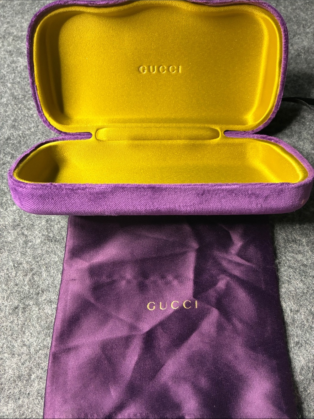 Gucci Purple Velvet Eyewear Case with Yellow Interior